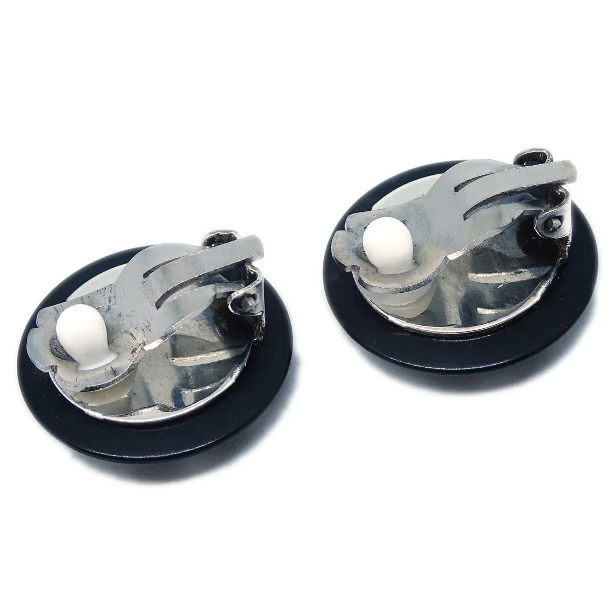 Chanel Button Earrings Clip - On Rhinestone Black 96P