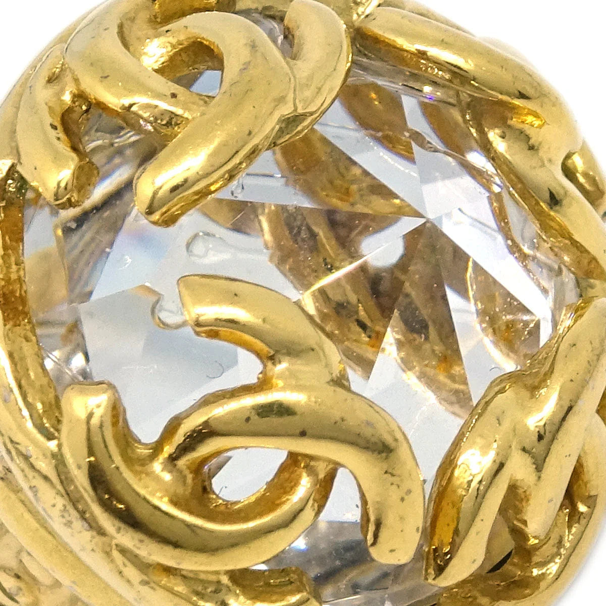 Chanel Gold Button Earrings Clip - On Rhinestone