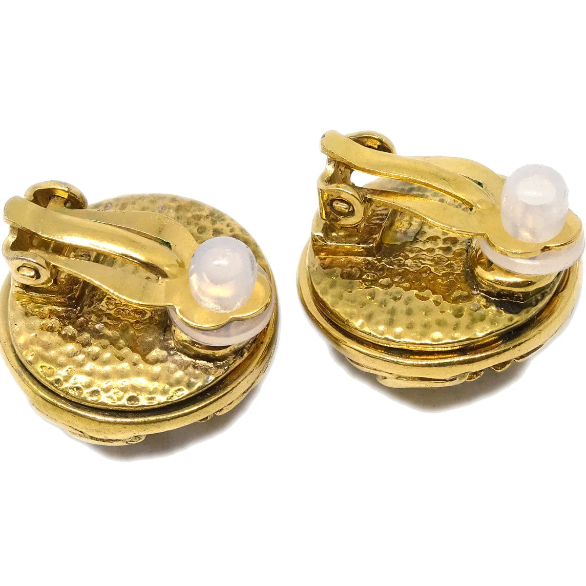 Chanel Gold Button Earrings Clip - On Rhinestone