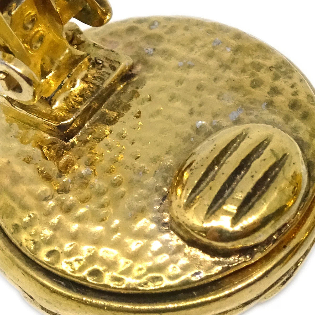 Chanel Gold Button Earrings Clip - On Rhinestone