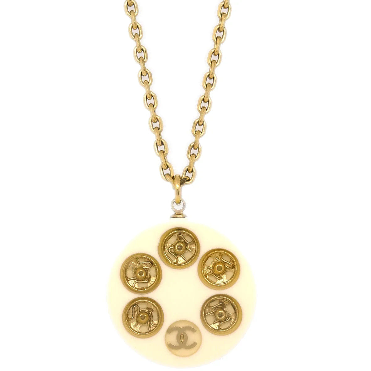 Chanel Pendant Necklace Gold White 03A