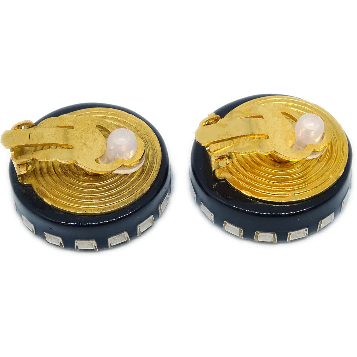 Chanel Black Button Shell Earrings Clip - On 97A