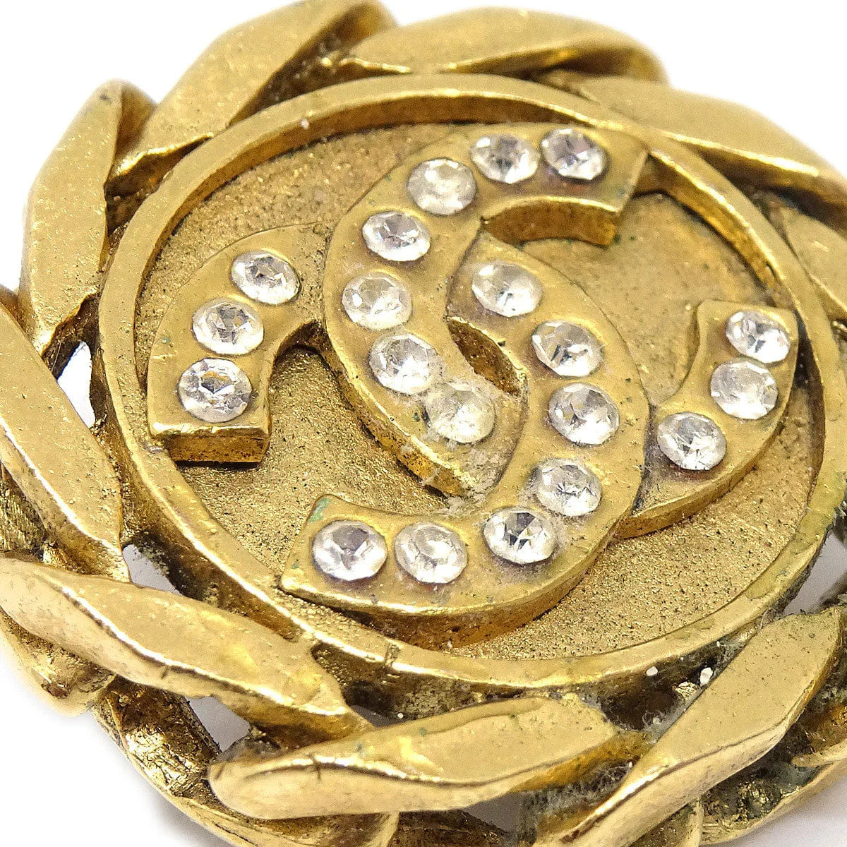 Chanel Button Rhinestone Earrings Clip - On Gold 23