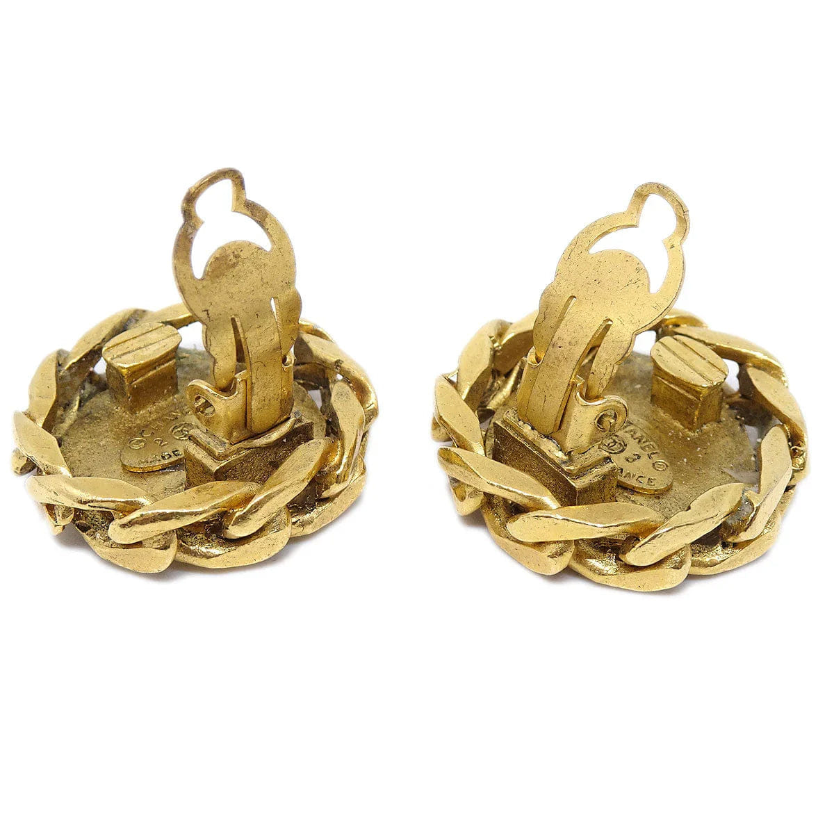Chanel Button Rhinestone Earrings Clip - On Gold 23