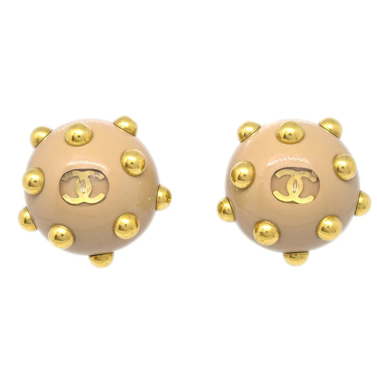Chanel Studs Button Earrings Beige Clip - On 00A