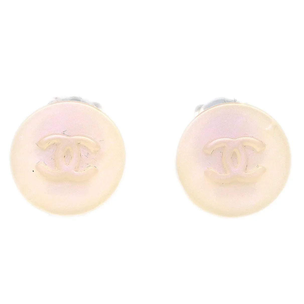 Chanel Button Earrings Clip - On White 00C