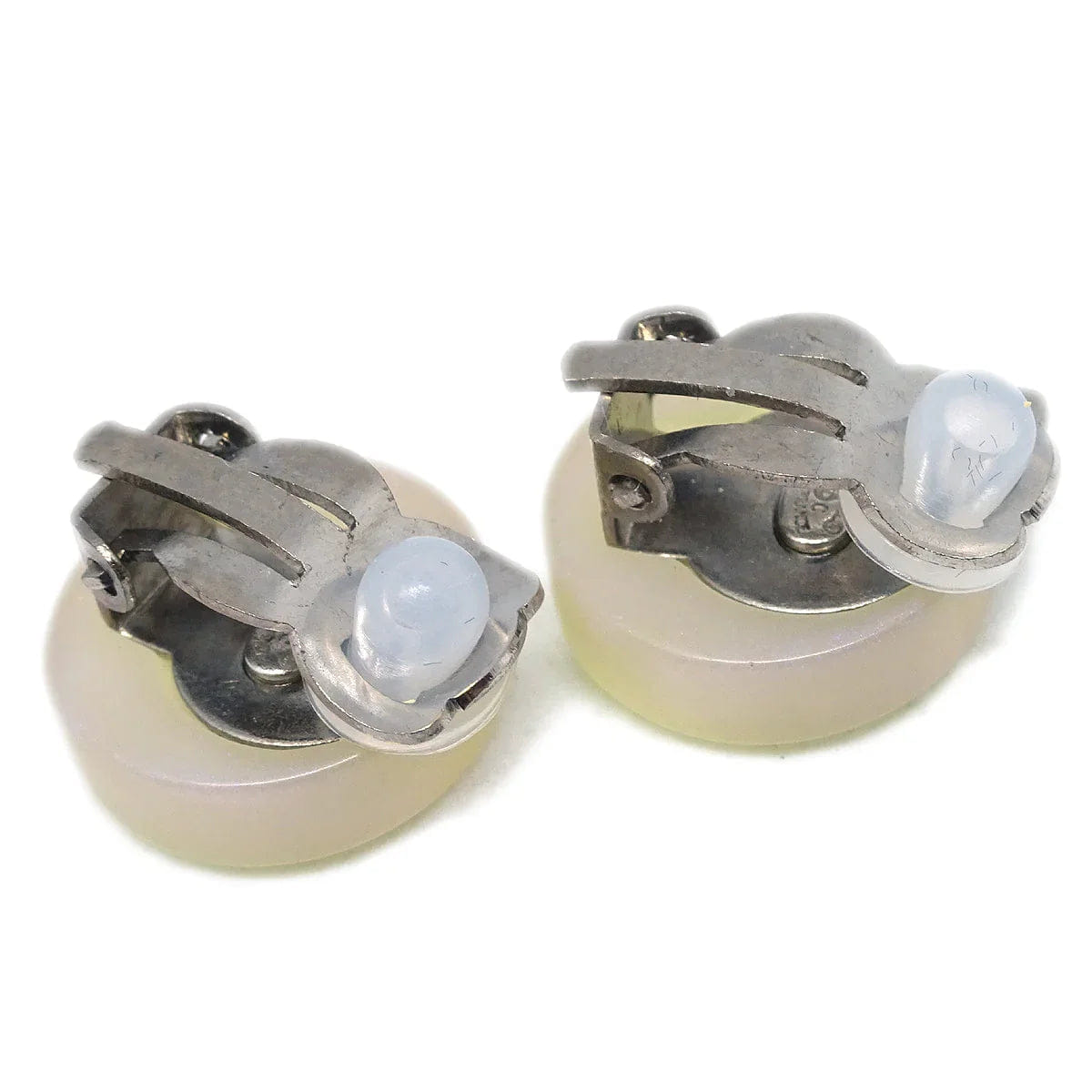Chanel Button Earrings Clip - On White 00C