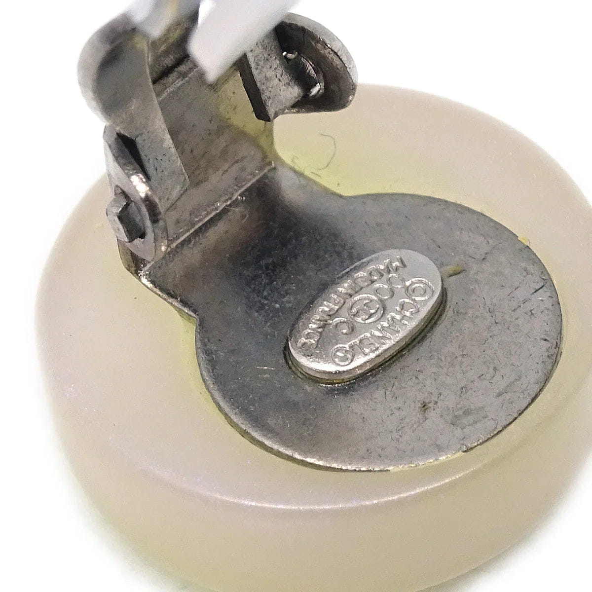 Chanel Button Earrings Clip - On White 00C