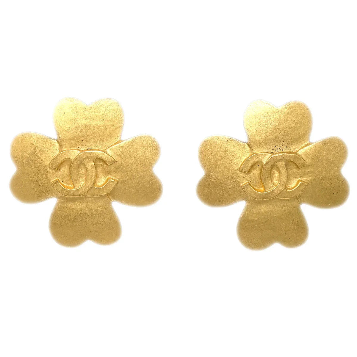 Chanel Clover Earrings Clip - On Gold 95P