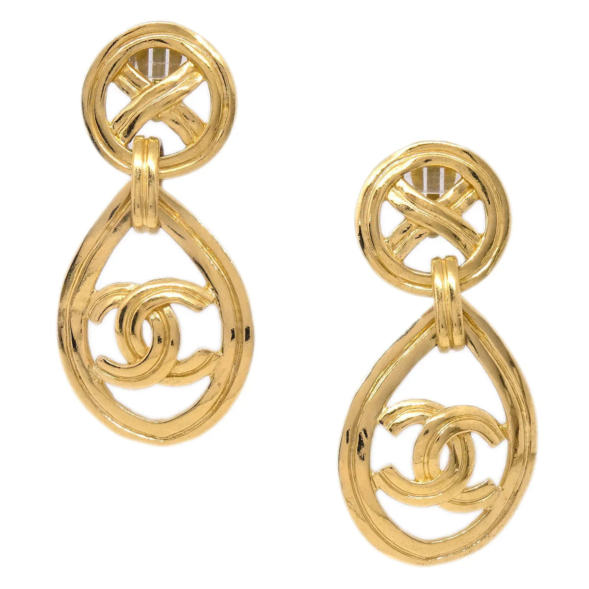 Chanel Dangle Hoop Earrings Clip - On Gold 96P