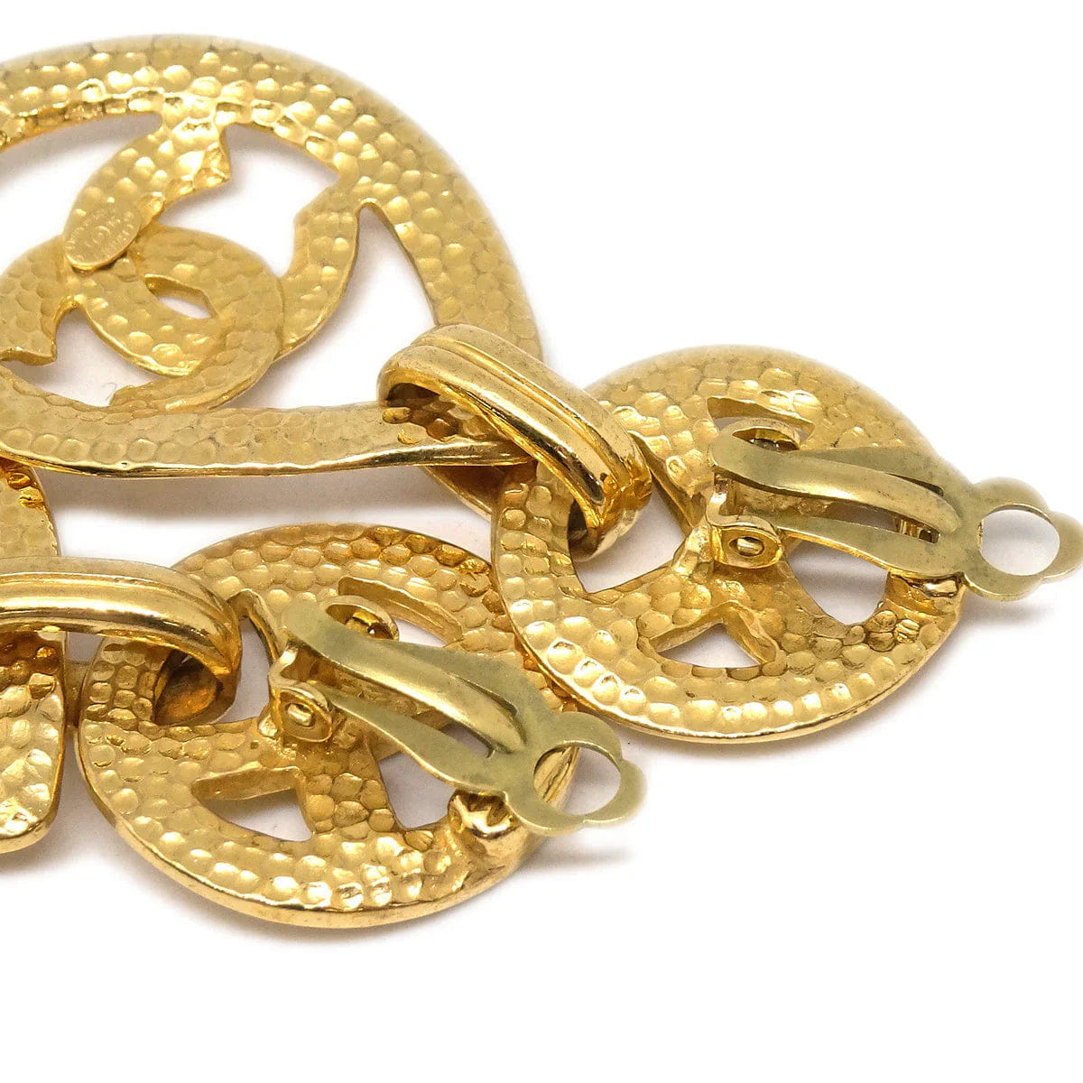 Chanel Dangle Hoop Earrings Clip - On Gold 96P