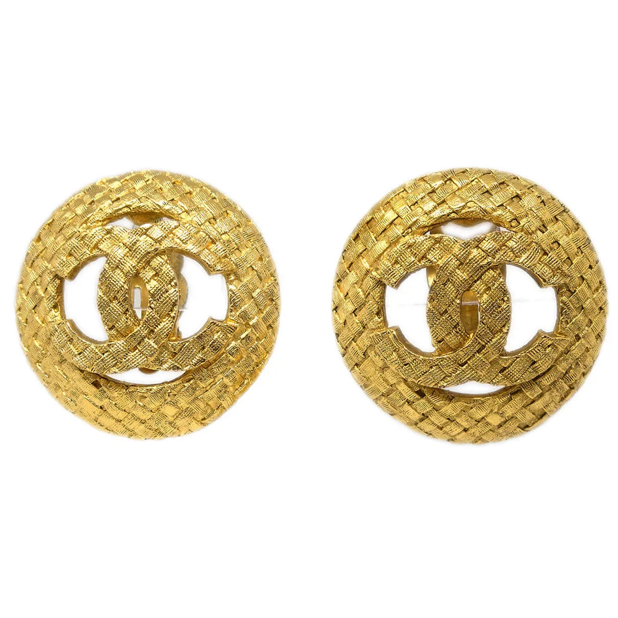 Chanel 1994 Woven CC Cutout Earrings Gold Clip - On