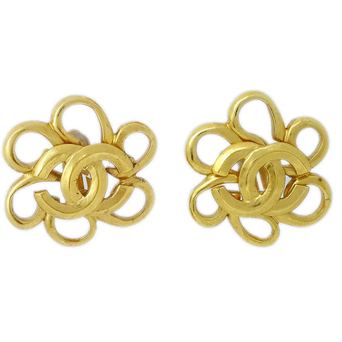 Chanel 1996 Flower Earrings Clip - On Gold 96P