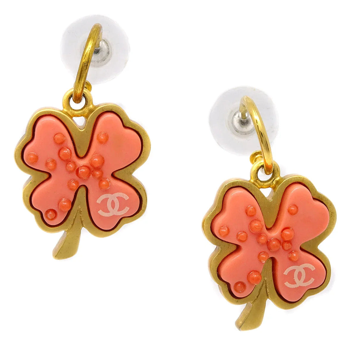 Chanel Clover Dangle Piercing Earrings Gold 03P