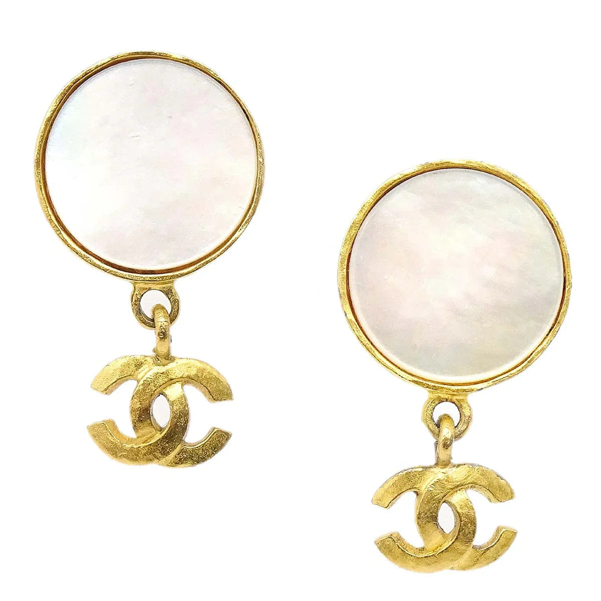 Chanel 1995 Mother of Pearl Shell CC Earrings Clip - On
