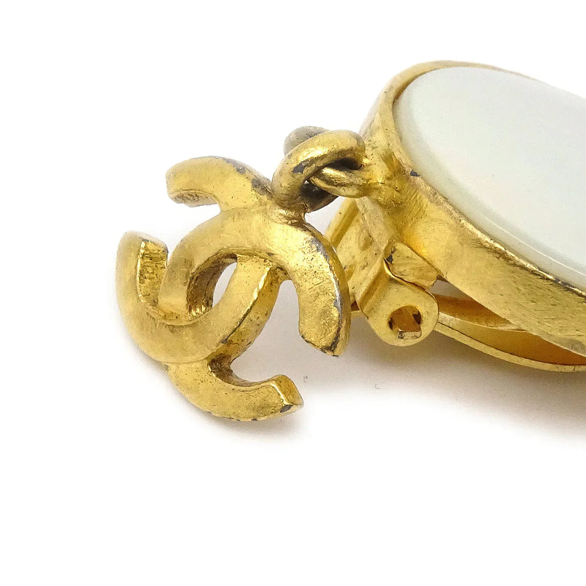 Chanel 1995 Mother of Pearl Shell CC Earrings Clip - On