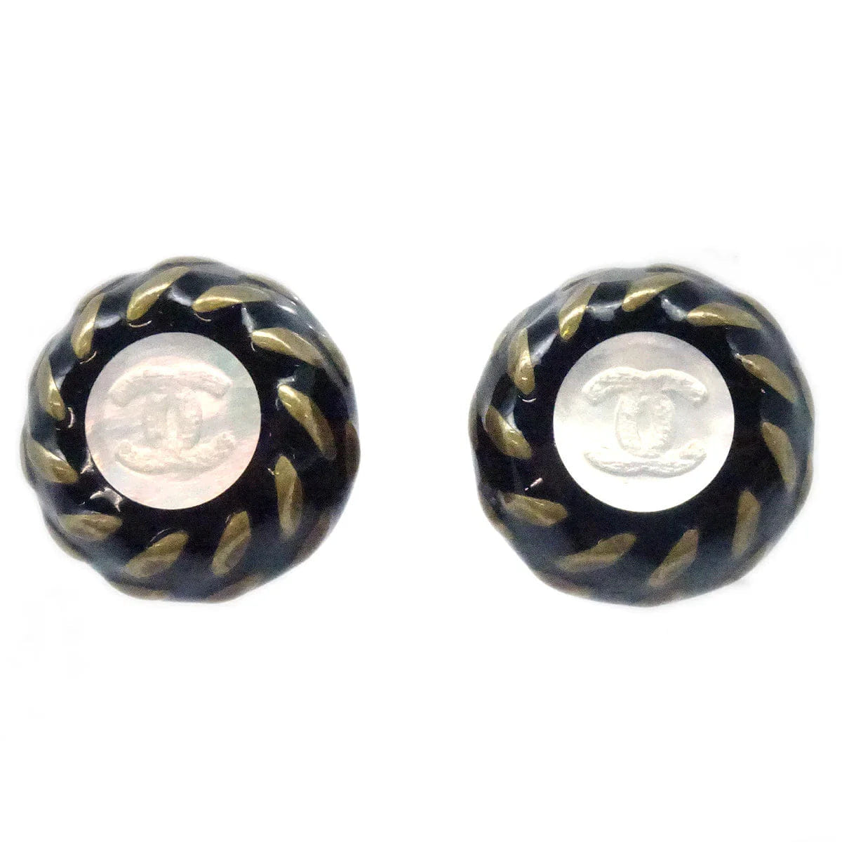 Chanel Button Earrings Clip - On Black 97A