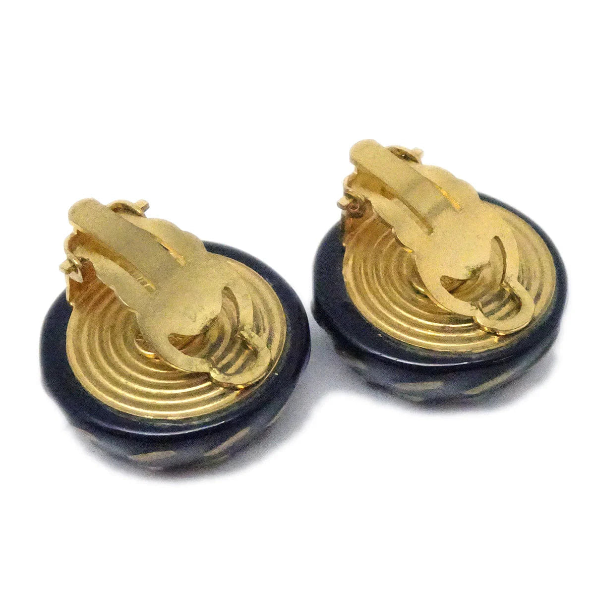 Chanel Button Earrings Clip - On Black 97A