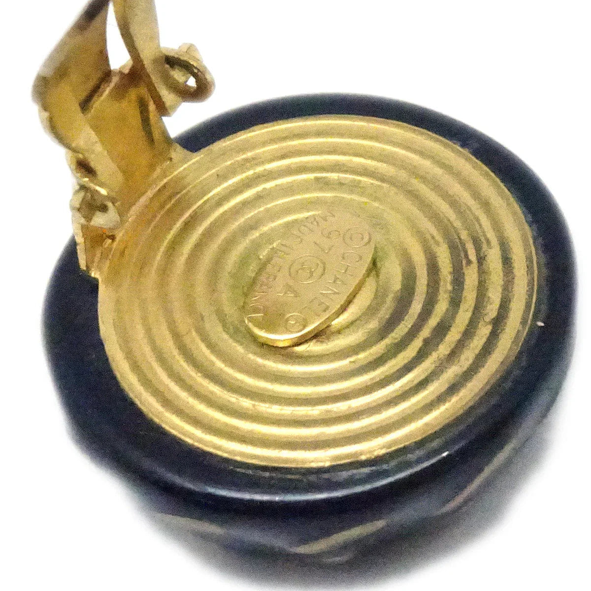 Chanel Button Earrings Clip - On Black 97A