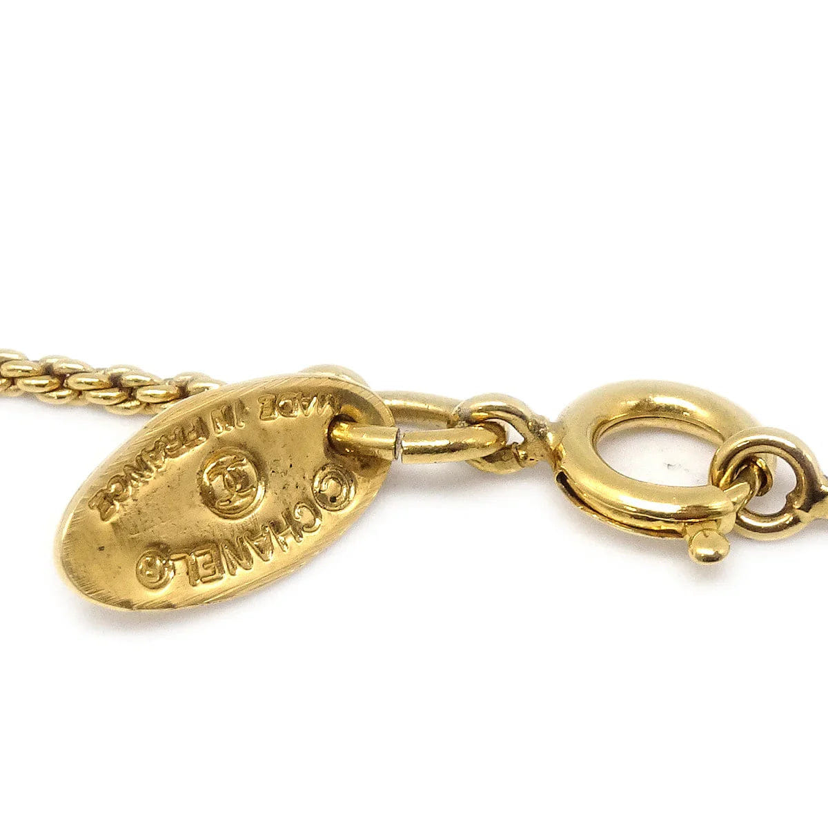 Chanel Rope Edge Circled CC Gold Chain Pendant Necklace 3622