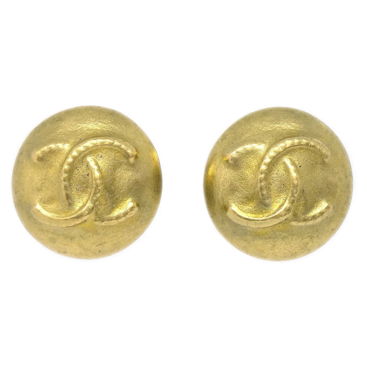 Chanel 1995 Button Earrings Clip - On Gold