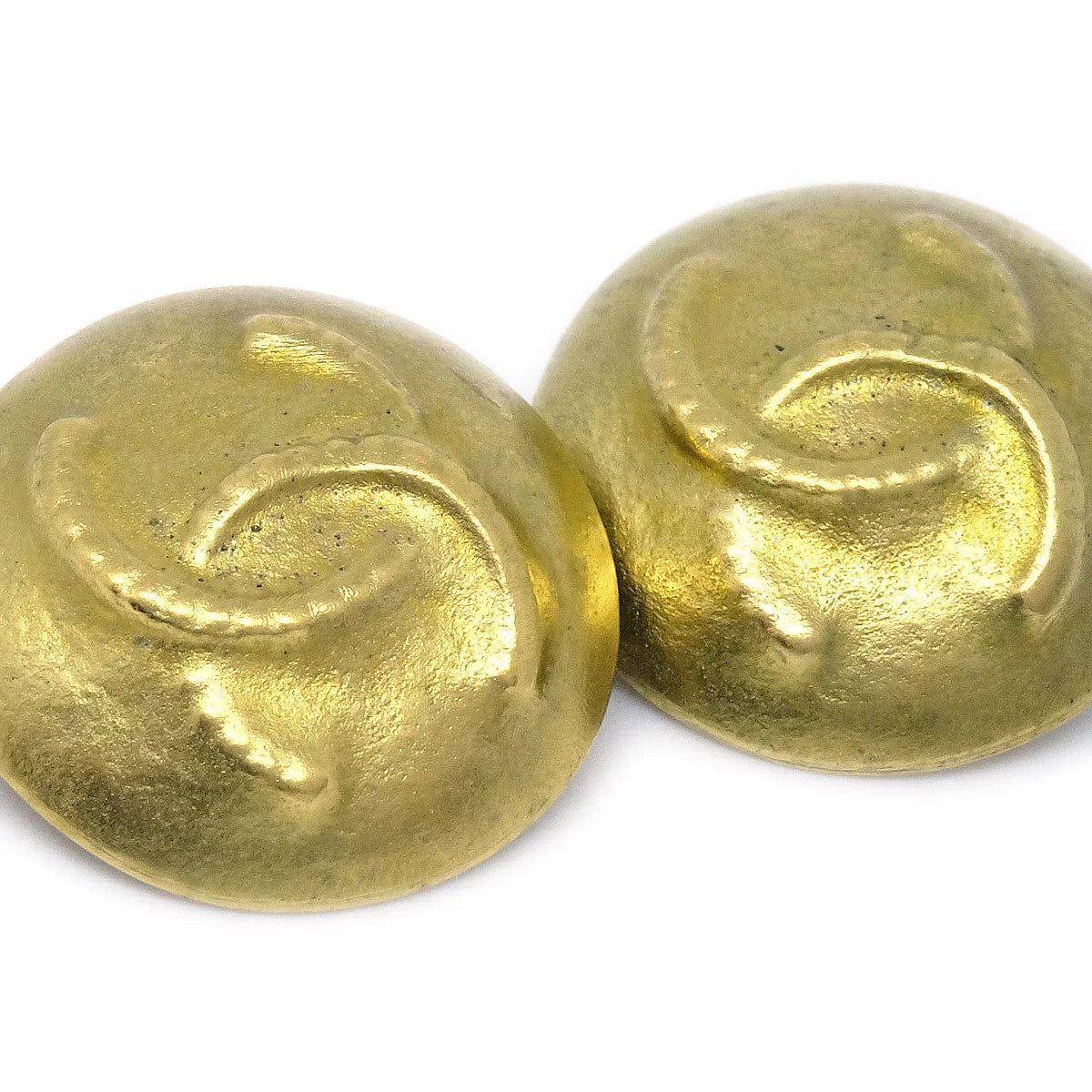 Chanel 1995 Button Earrings Clip - On Gold