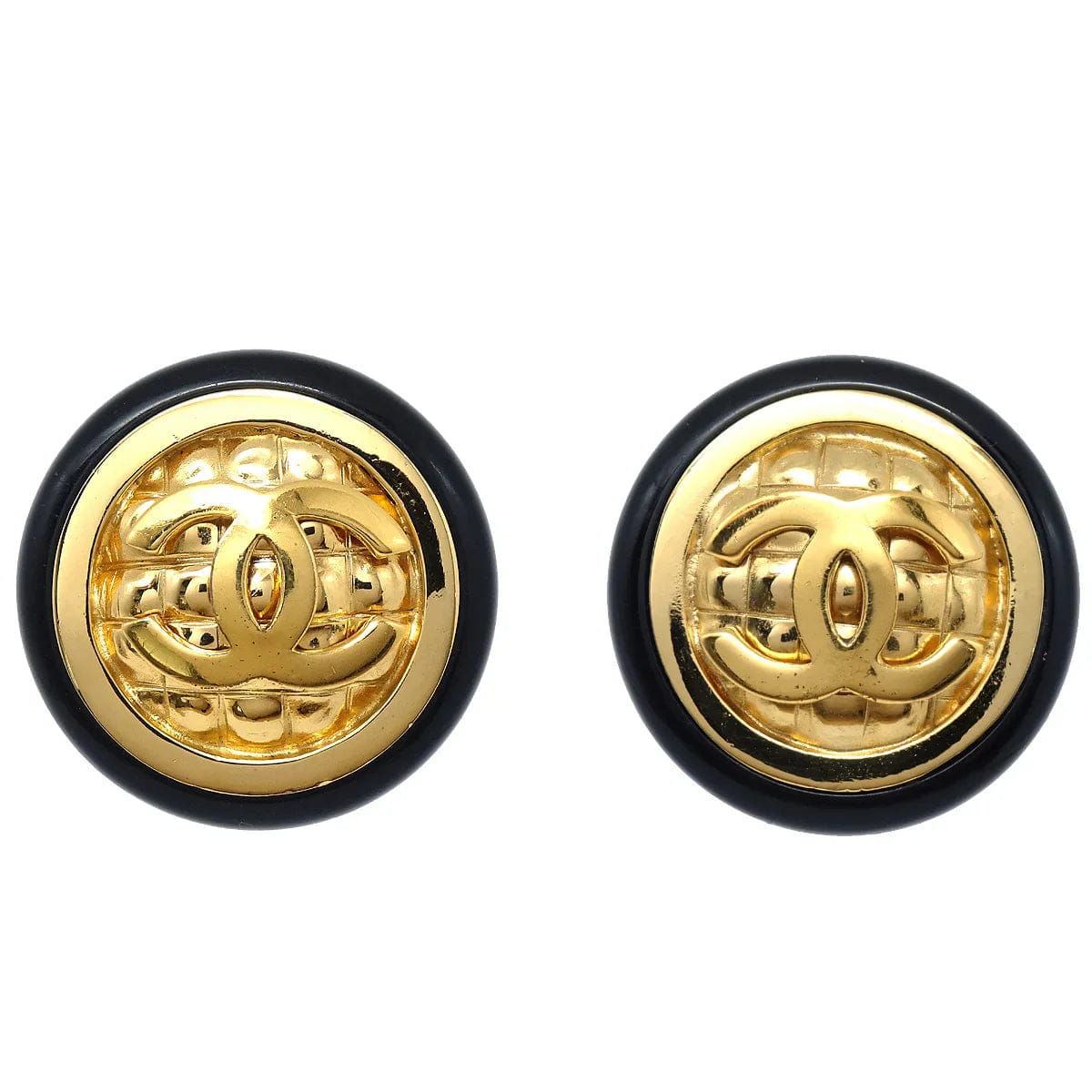 Chanel Black & Gold CC Earrings Clip - On