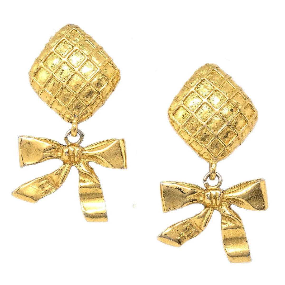 Chanel 1980s Dangle Bow Earrings Gold Clip - On
