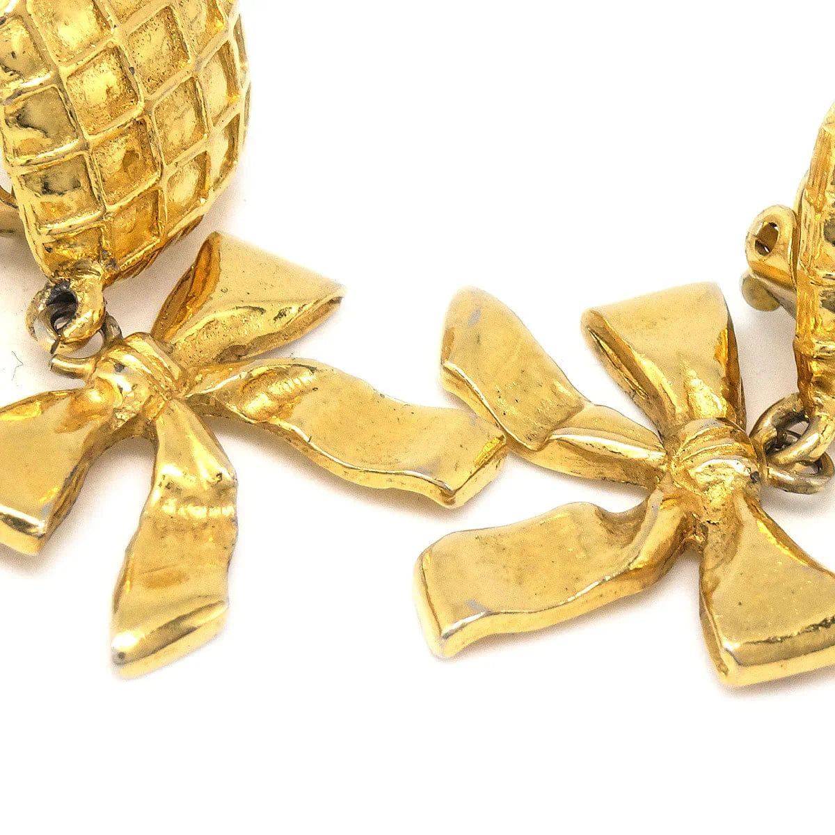Chanel 1980s Dangle Bow Earrings Gold Clip - On