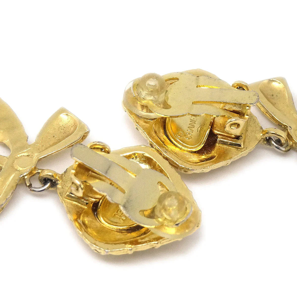 Chanel 1980s Dangle Bow Earrings Gold Clip - On