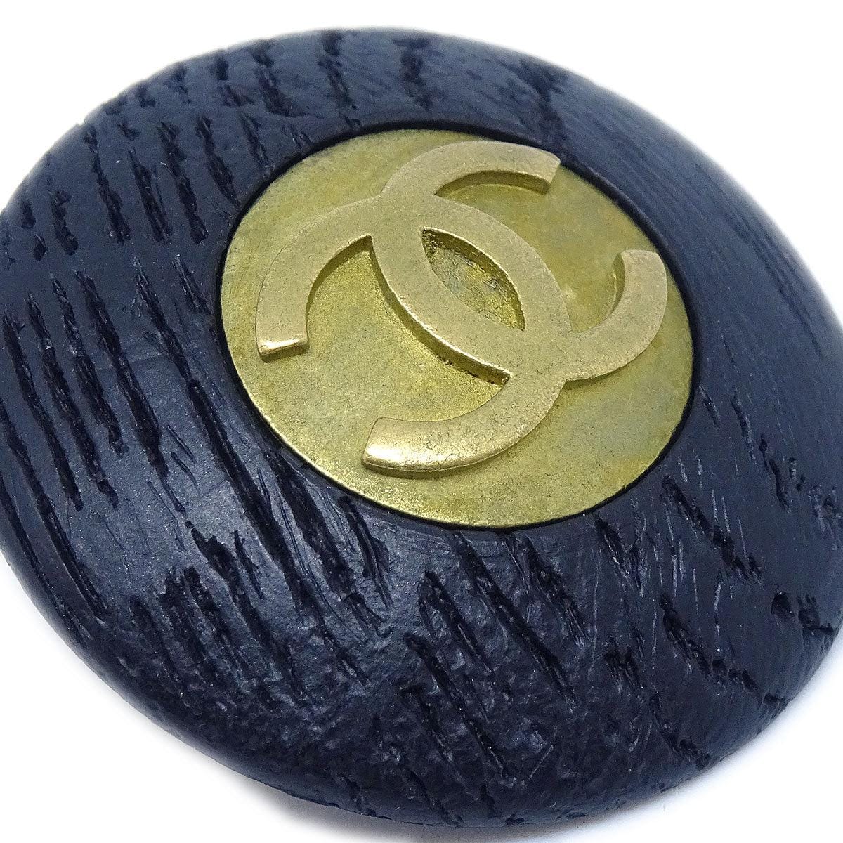 Chanel 1994 Black Wooden Gold CC Earrings