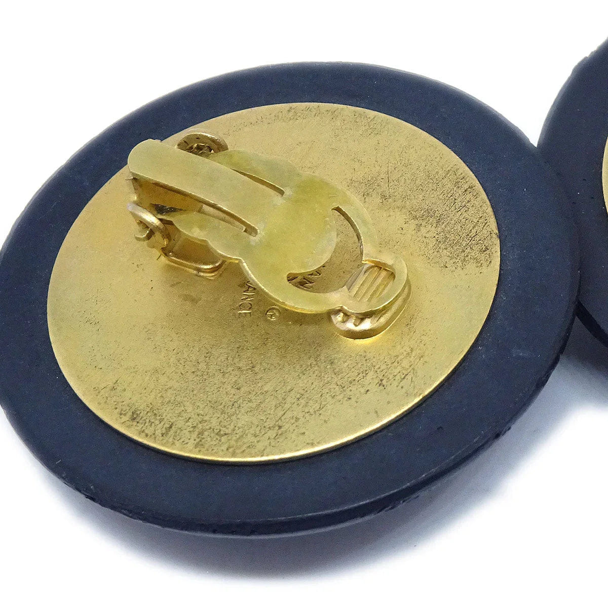 Chanel 1994 Black Wooden Gold CC Earrings