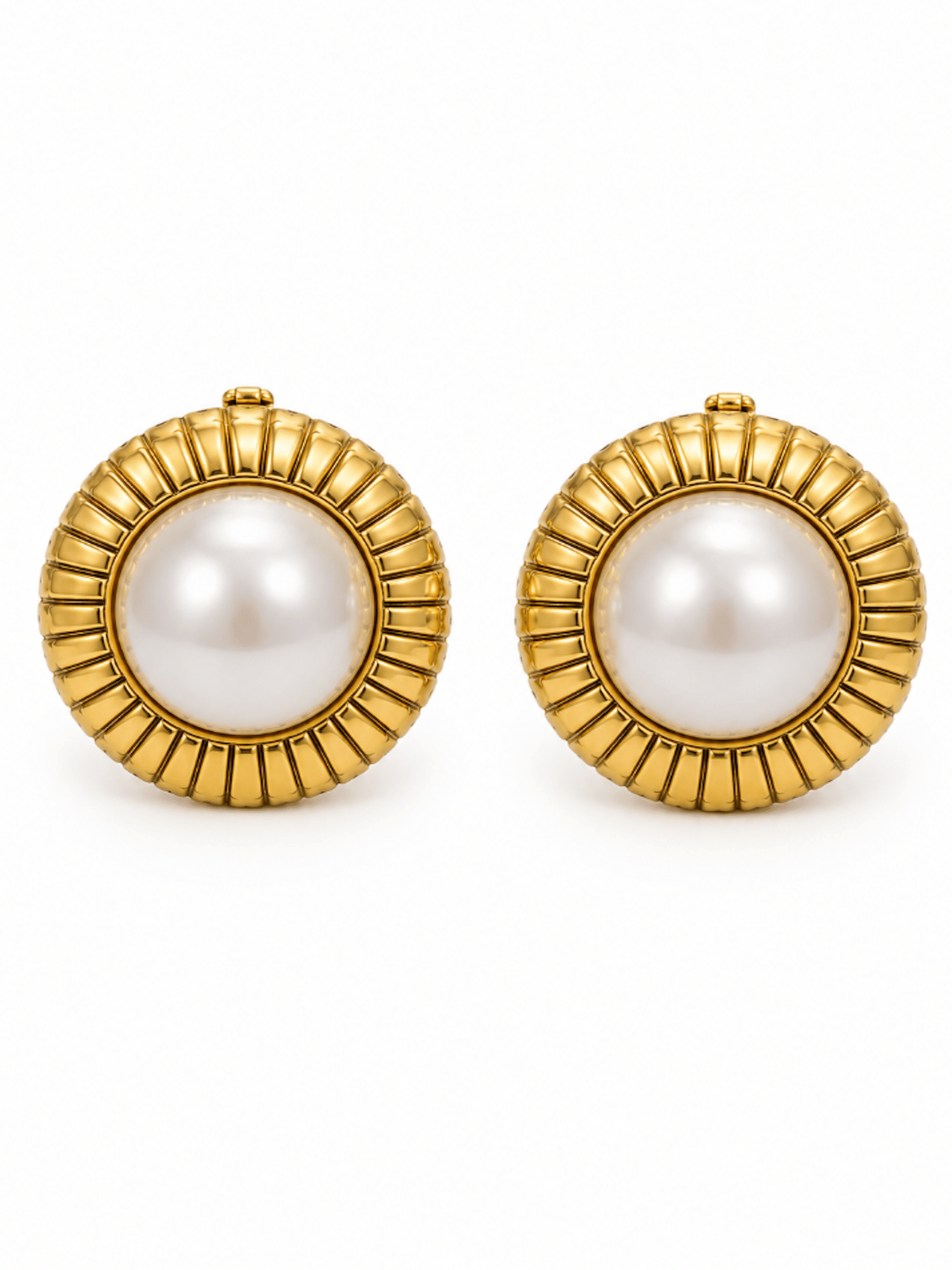 Chanel Vintage 24K Pearl Clip On Sun Earrings Ivory