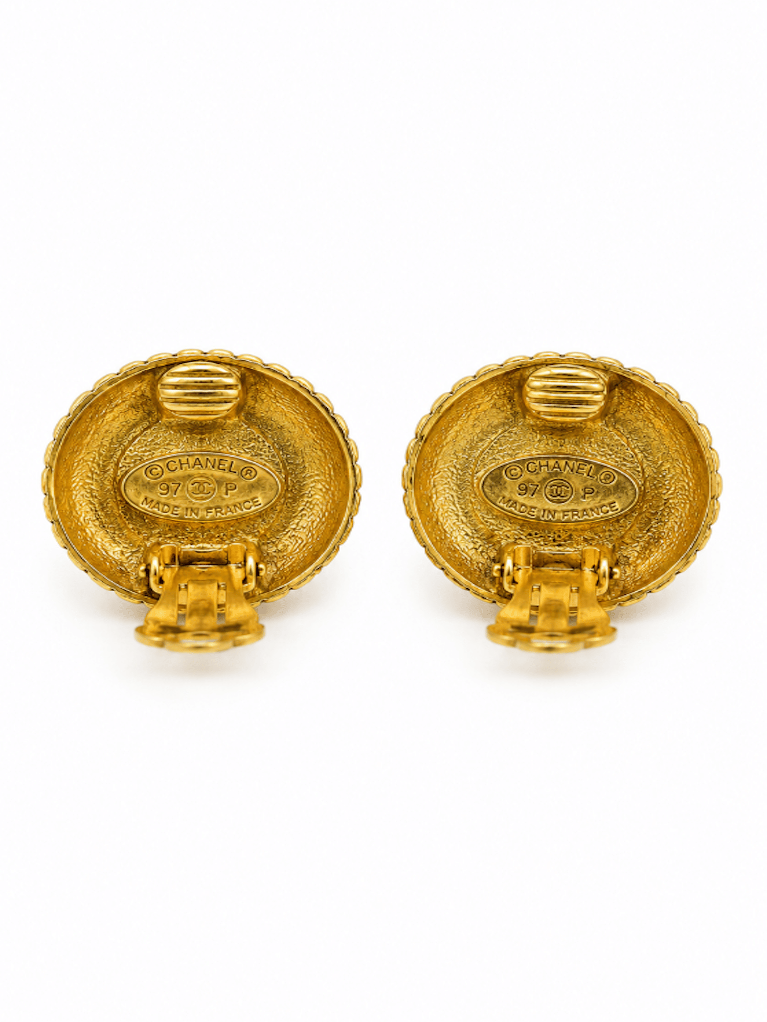 Chanel Vintage 24K Pearl Clip On Sun Earrings Ivory
