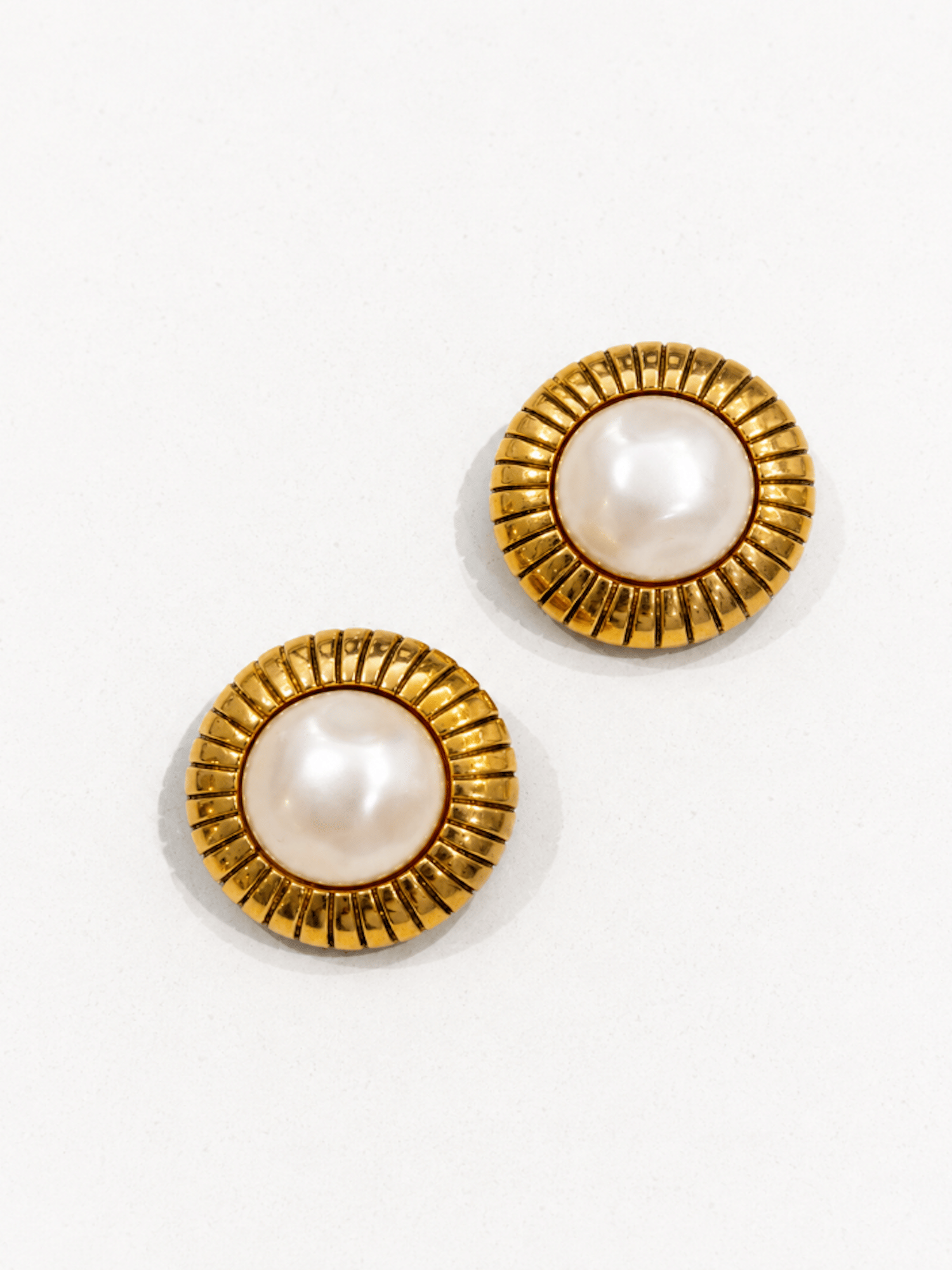 Chanel Vintage 24K Pearl Clip On Sun Earrings Ivory
