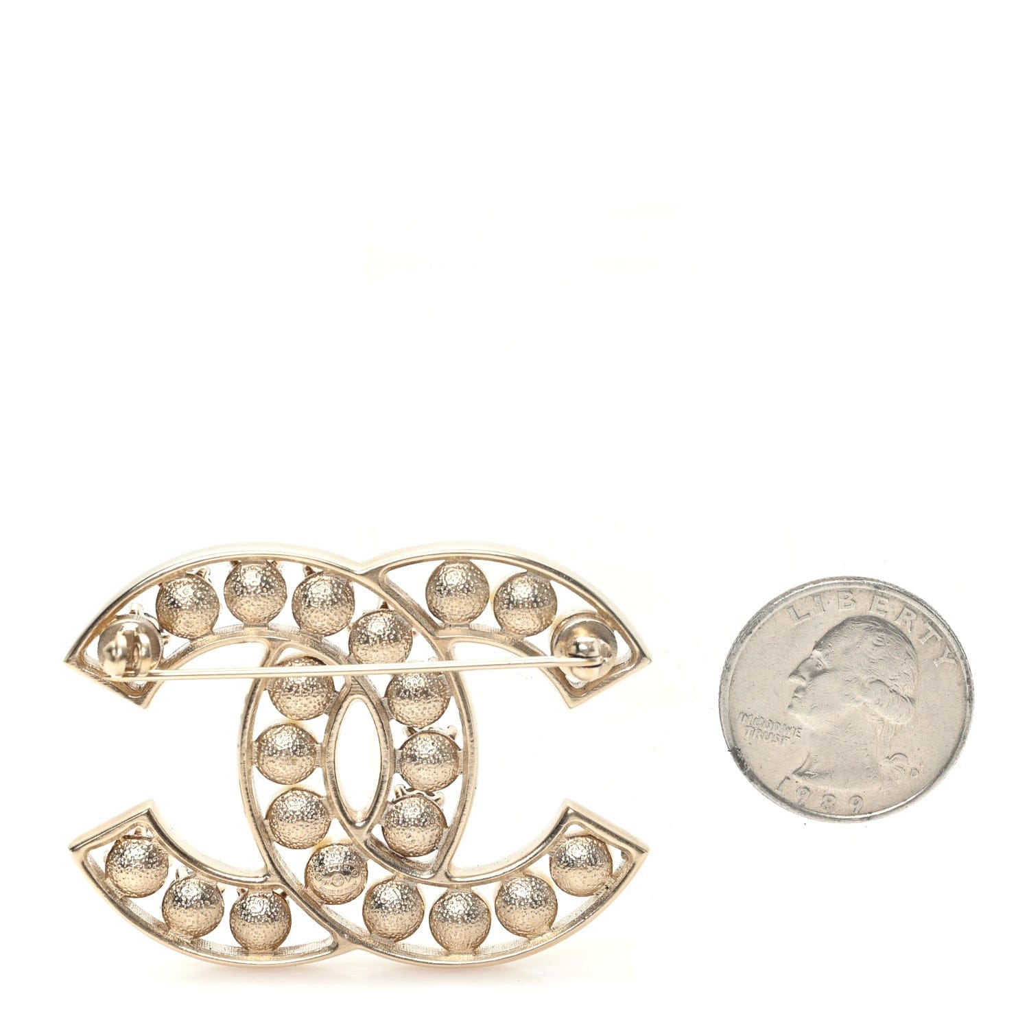 Chanel Pearl Crystal CC Brooch Gold Pearly White