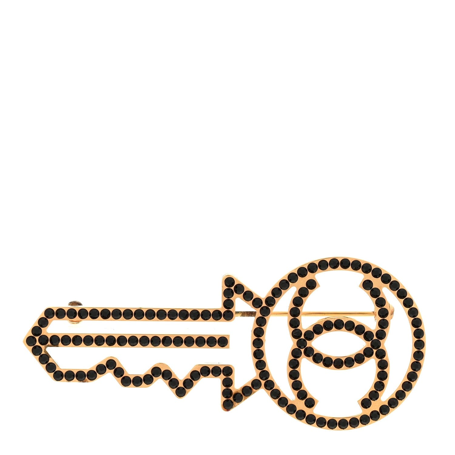 Chanel Crystal CC Key Brooch Black Gold