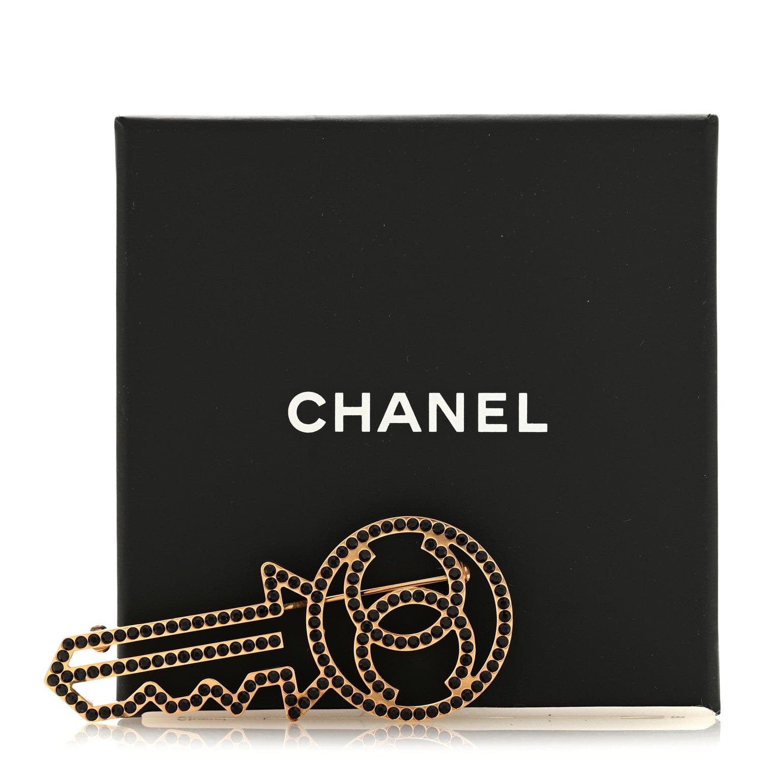 Chanel Crystal CC Key Brooch Black Gold
