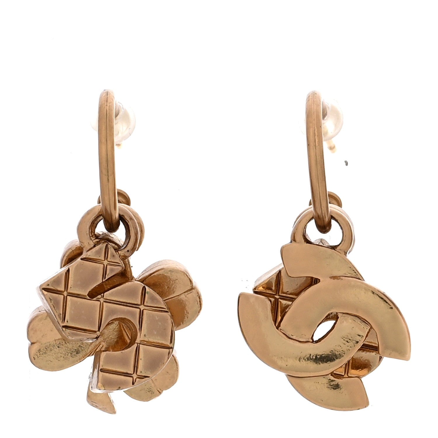 Chanel Metal Drop No 5 Clover CC Earrings Gold