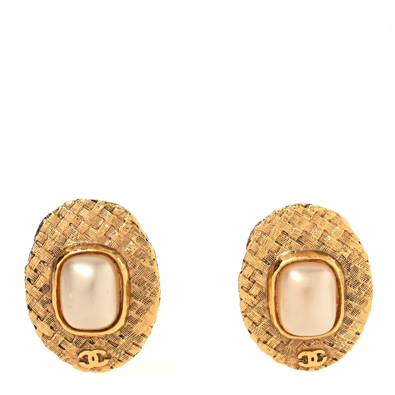 Chanel Pearl Clip On Earrings Gold