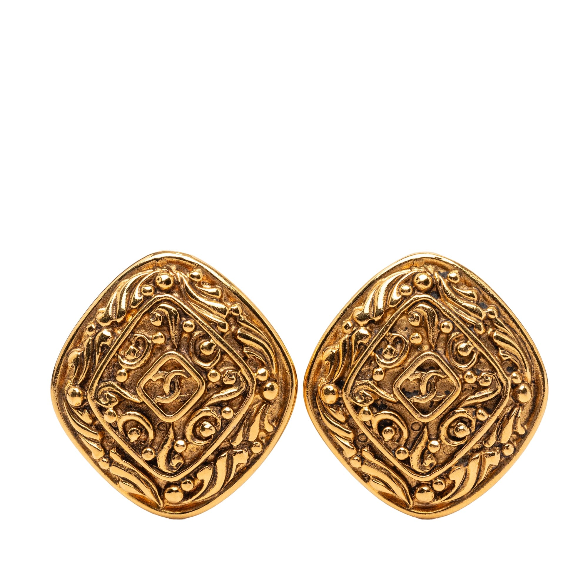 Chanel CC Gold Plated Diamond Clip On Earrings