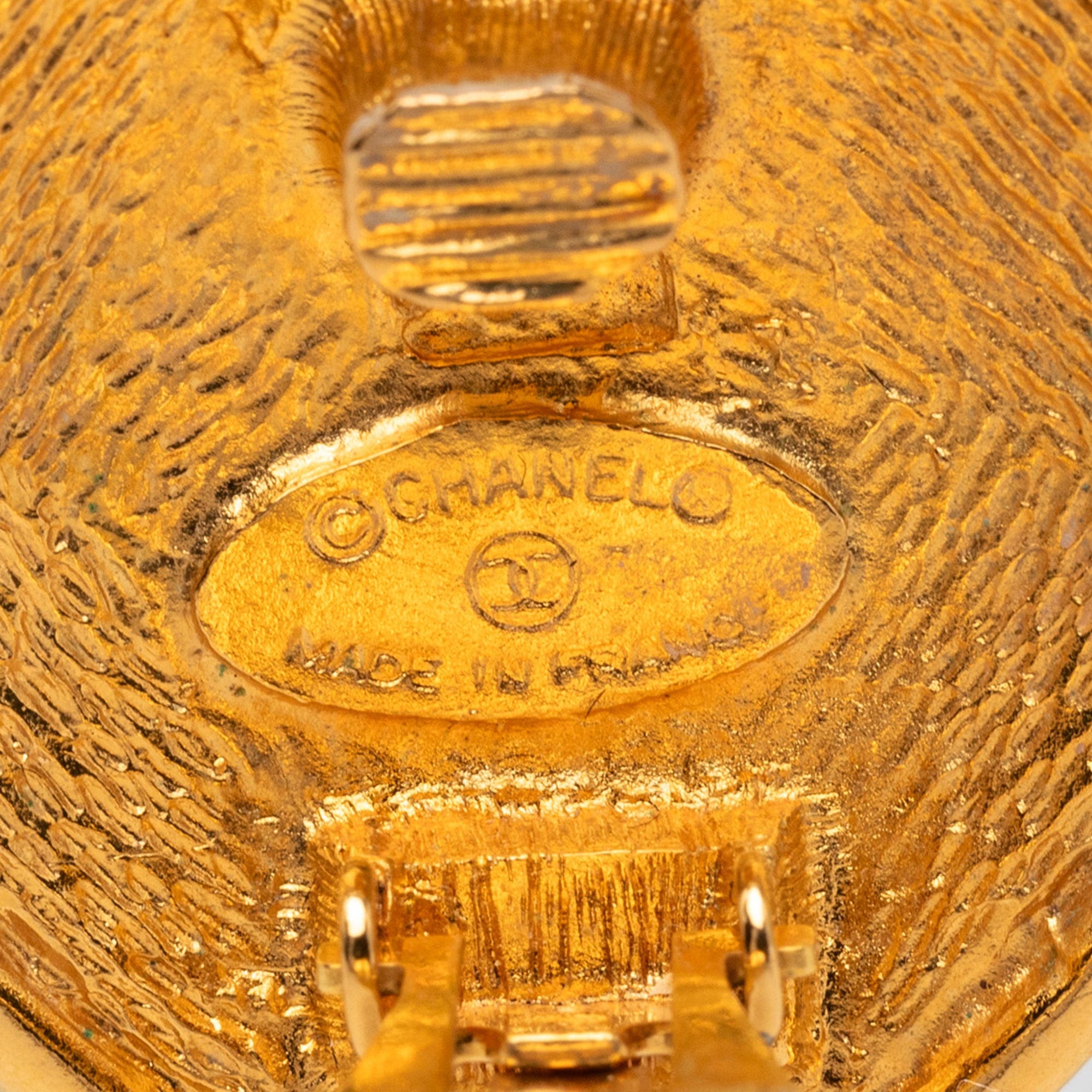 Chanel CC Gold Plated Diamond Clip On Earrings