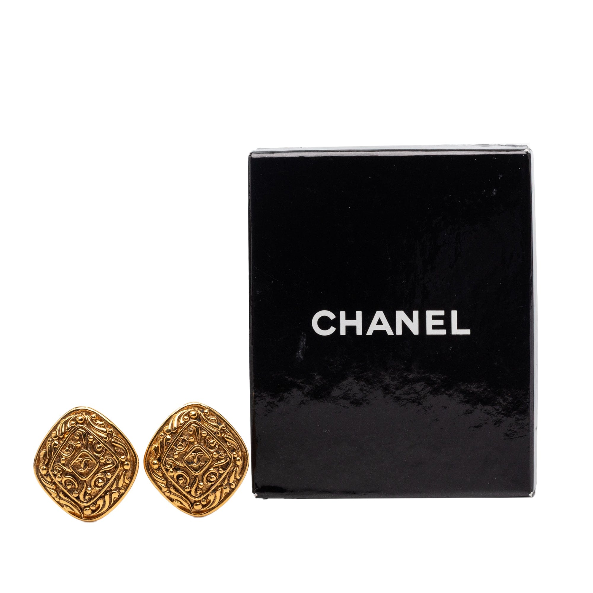 Chanel CC Gold Plated Diamond Clip On Earrings