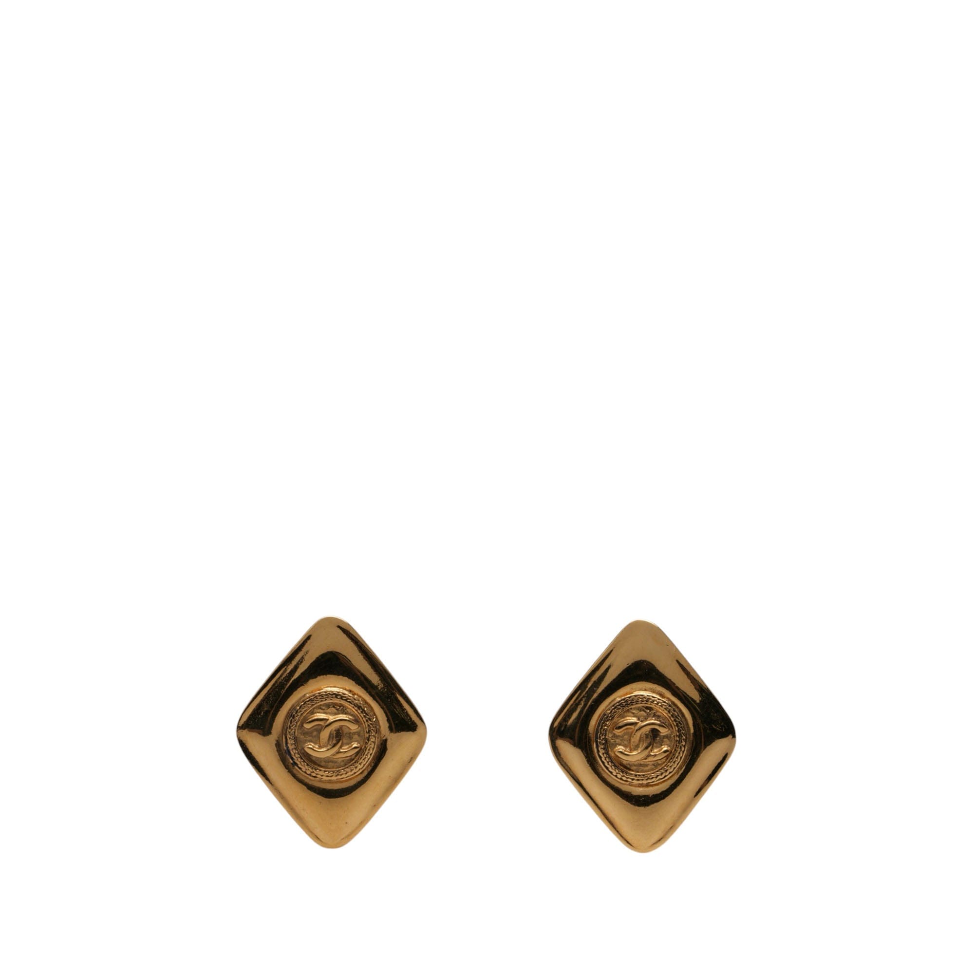 Chanel CC Gold Plated Rhombus Clip On Earrings