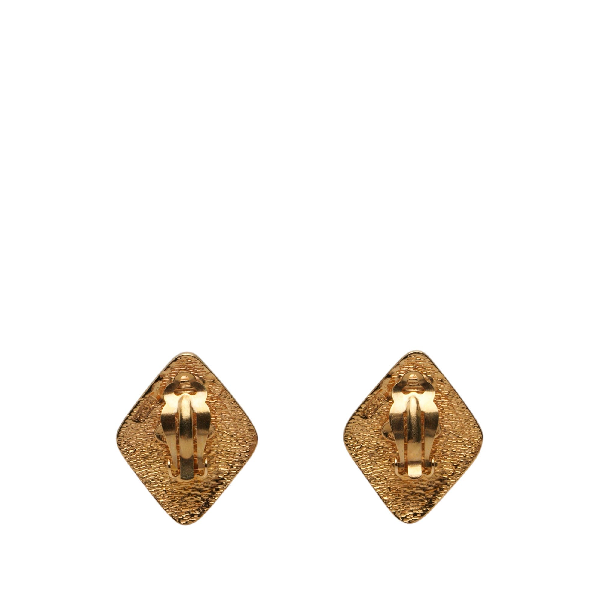 Chanel CC Gold Plated Rhombus Clip On Earrings