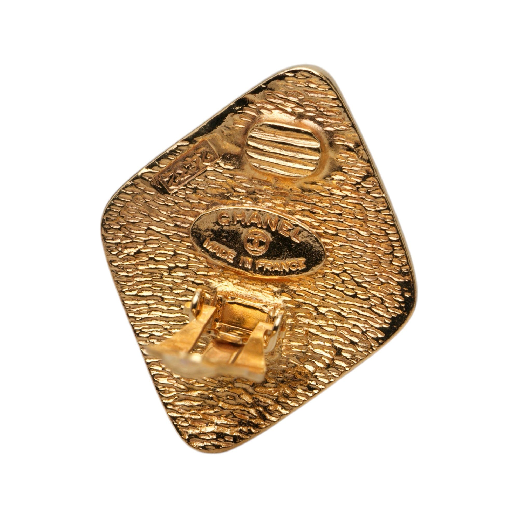 Chanel CC Gold Plated Rhombus Clip On Earrings