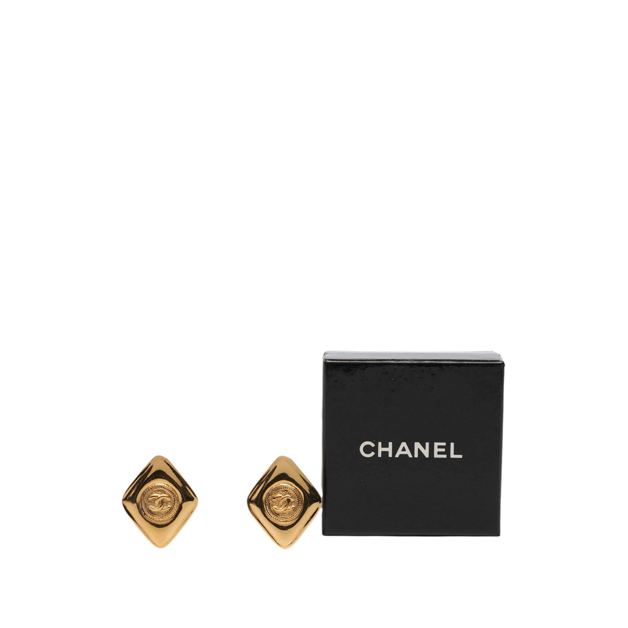 Chanel CC Gold Plated Rhombus Clip On Earrings