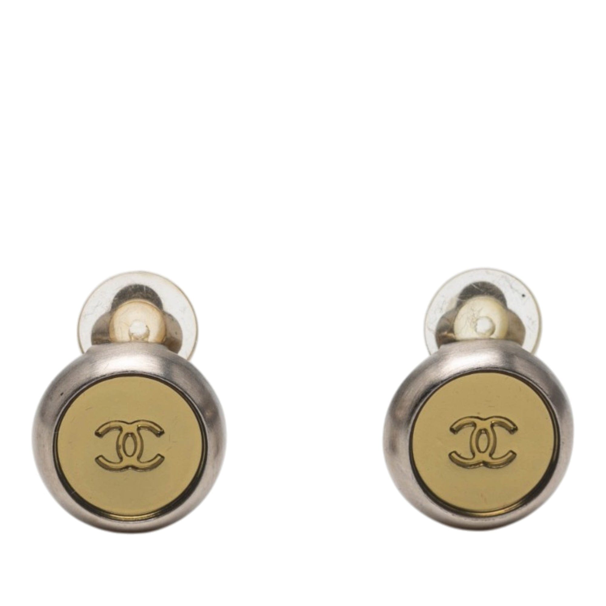 Chanel CC Brass and Gold Plated Disc Clip On Earrings