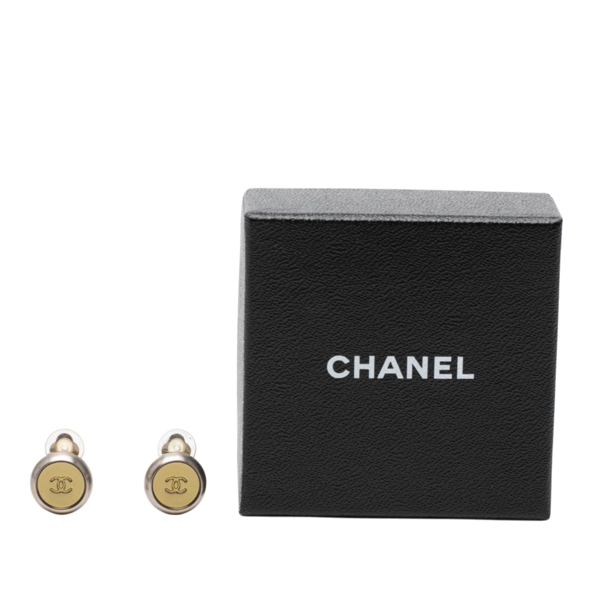Chanel CC Brass and Gold Plated Disc Clip On Earrings