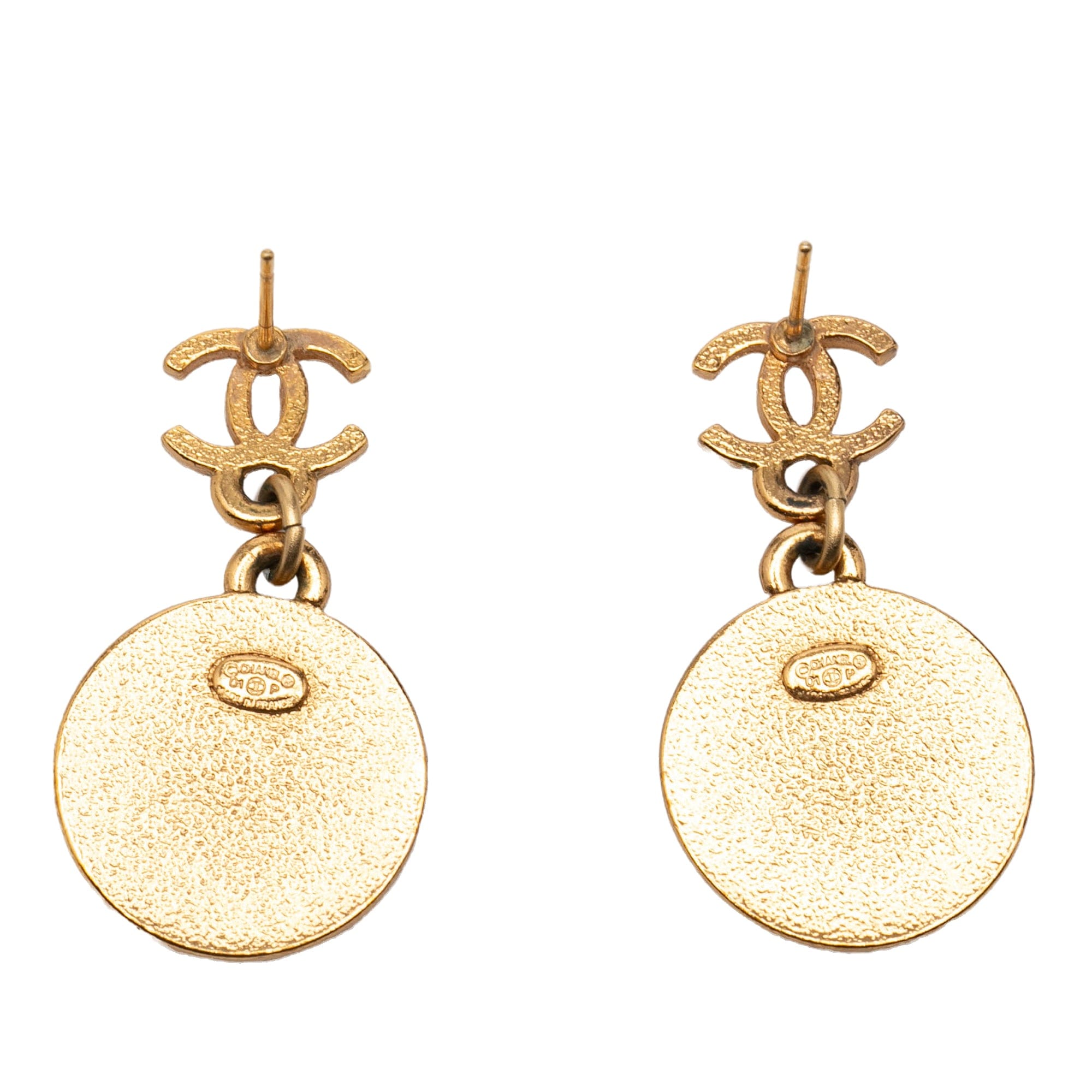 Chanel CC Gold Plated Enamel Star Dangling Push Back Earrings